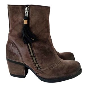 BORN Brown Suede Tassel Zip Heeled Ankle Boots 6.5 EPC